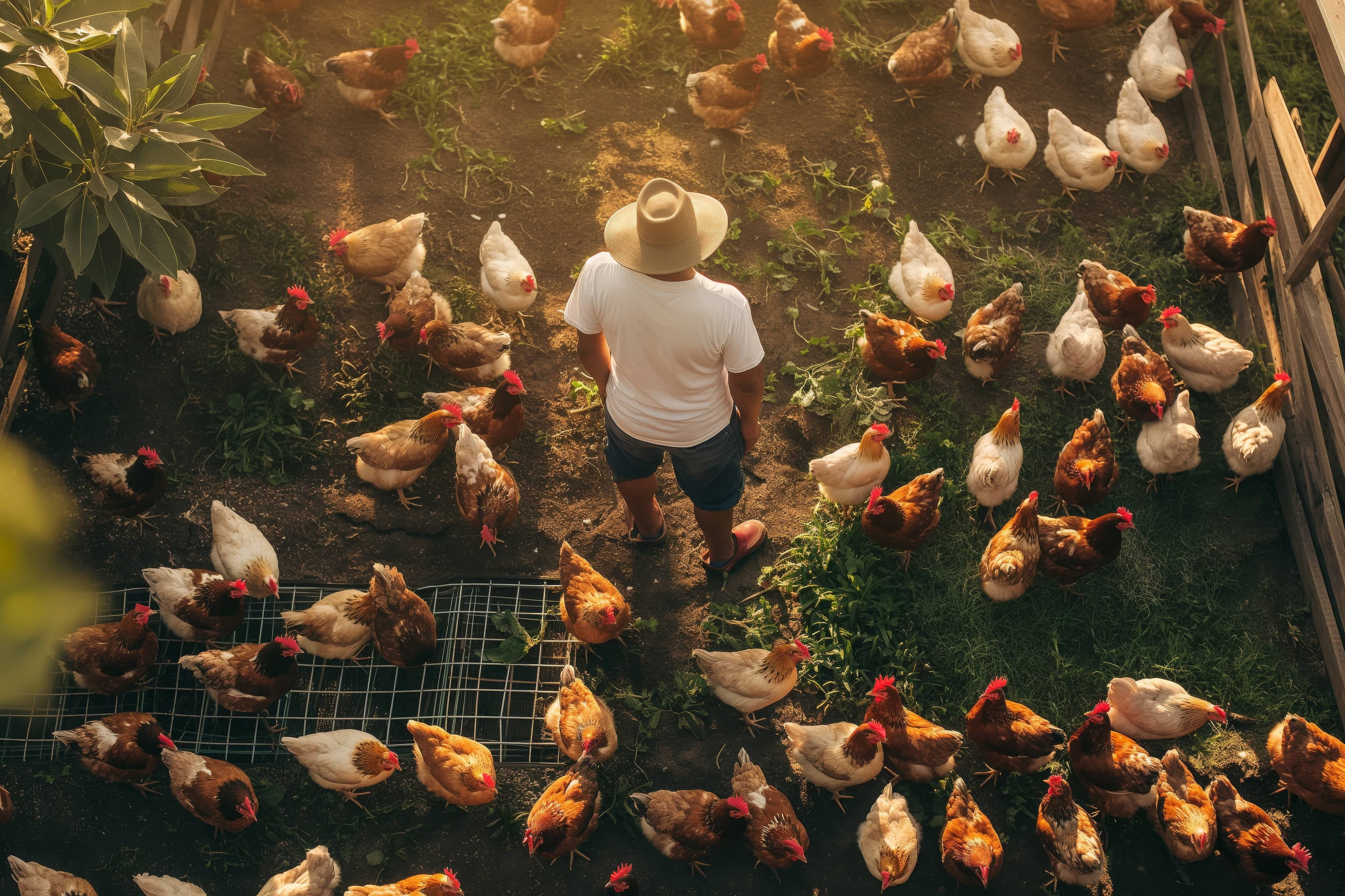 Chickens on poultry farm background