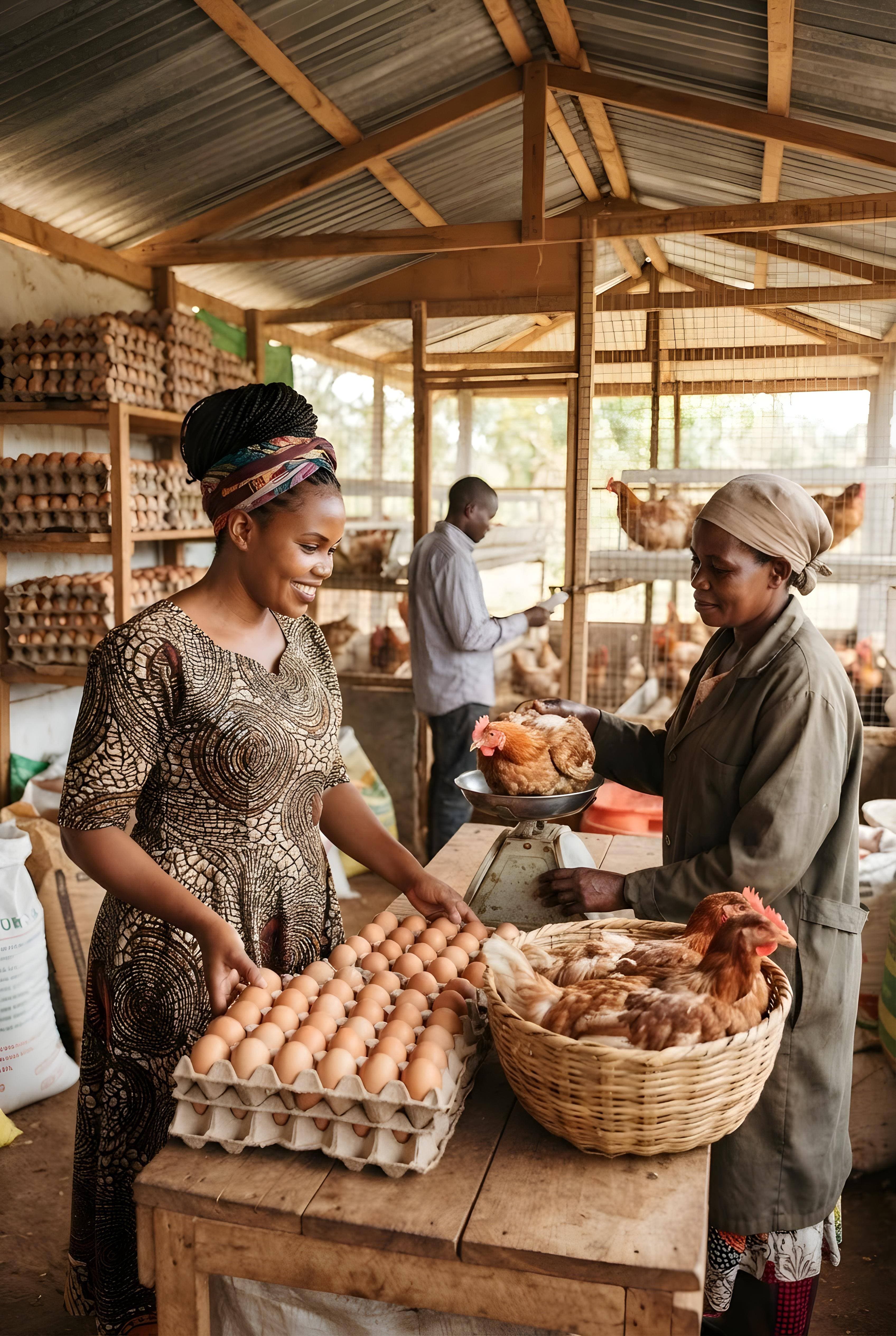 Customers purchasing fresh eggs and poultry at the farm counter